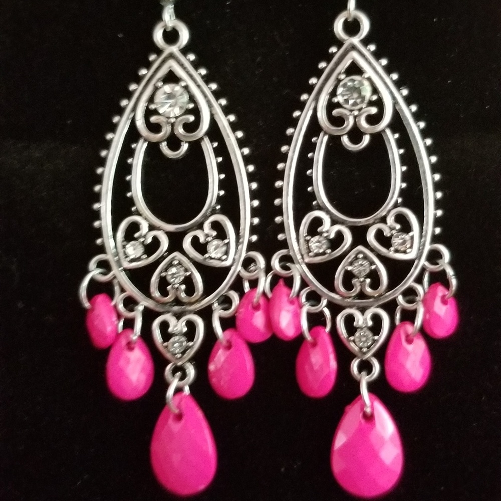 Silver and pink earrings